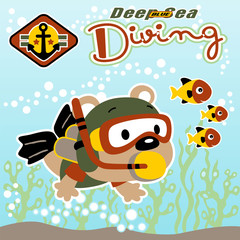 Diving with cute bear cartoon 