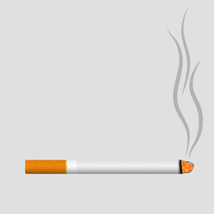 Realistic burning cigarette with smoke