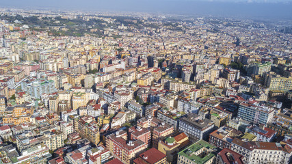 Aerial view of the hill and residential district of Vomero in Naples, Italy. Many are the buildings built in the narrow streets of the city. 