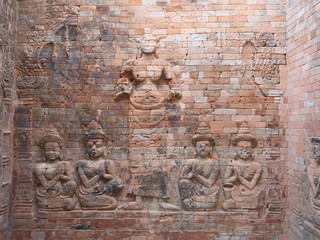 Siem Reap-December 23, 2017:Prasat Kravan is a small temple consisting of five reddish brick towers on a common terrace, located at Siem Reap, Cambodia. It is famous  for relief of Vishnu and Lakshmi.