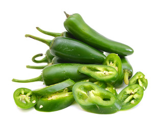 A pile of finely chopped chilli peppers on a white background