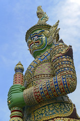 Colorful, Demon Guardian statue at Grand Palace, Bangkok Thailand