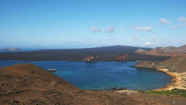 panning shot from the lookout of isla bartolome and pinnacle rock in the galapagos islands, ecuador