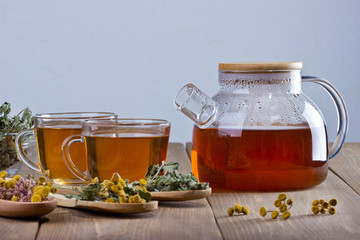 Herbs and herbal tea.Herbal medicine concept.