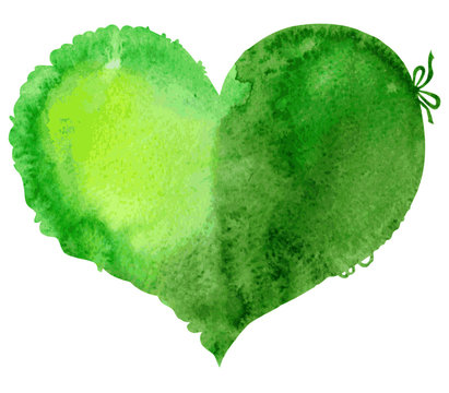 Watercolor green heart. Vector illustration