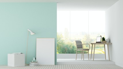The interior hotel relax space 3d rendering and nature view
