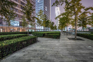 empty brick road nearby office building, china.