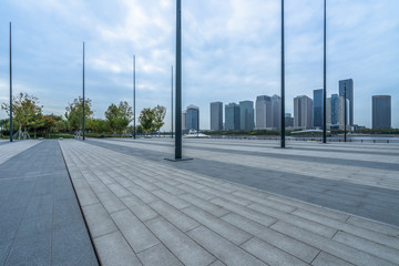 modern buildings and empty pavement in china.