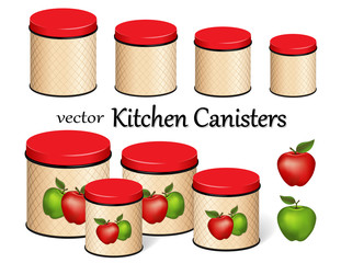 Kitchen Food Storage Canister Set, Red and Green Apples, lattice background design, four sizes