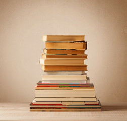 A stack of books with vintage background