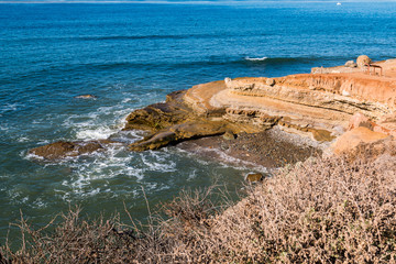 Fototapeta premium High tide at the tidepool area at Cabrillo National Monument in Point Loma, California.