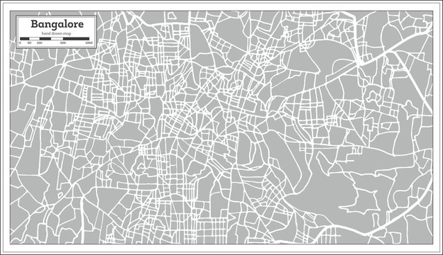 Bangalore India City Map in Retro Style.