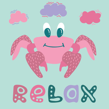 Lovely illustration of a happy crab. It is intended for cards, calendars, prints on clothes and notebooks.