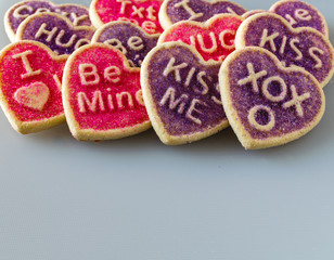 Pink and purple heart shaped valentine's day cookies