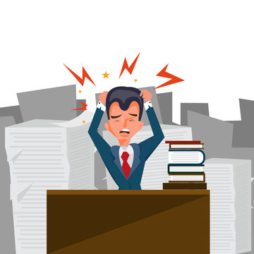 businessman stress & hard working paper illustration office