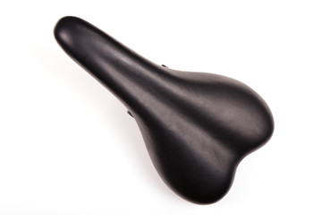 Black bicycle saddle isolated white background.