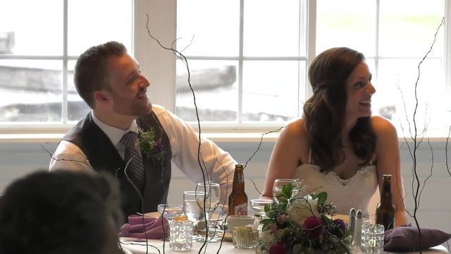 bride and groom react to funny speech cute reactions