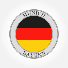 Obraz premium German flag round icon or button. Germany, Bavaria or Bayern and Munich circle badge. Vector illustration.