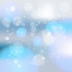 Fototapeta na wymiar Winter blue sky with falling snow, snowflake.