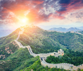 Great Wall of China at the jinshanling section,sunset landscape