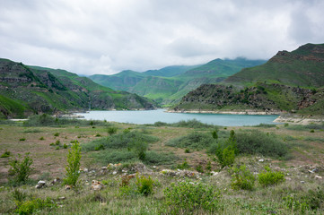 Fototapeta na wymiar Bylym lake in the Caucasus mountains in Russia