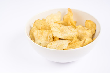 Simple potato chips on white background