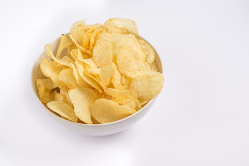 Simple potato chips on white background