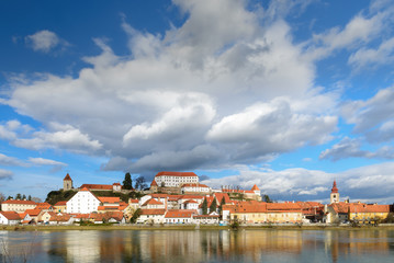 Fototapeta na wymiar Ptuj, Slovenia, panoramic shot of oldest city in Slovenia