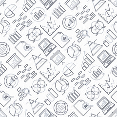 Analytics seamless pattern with thin line icons: diagram, chart, statistics, pyramid, business analysis. Modern vector illustration.
