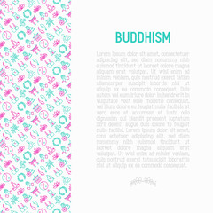 Fototapeta na wymiar Buddhism concept with thin line icons: yoga, meditation, Buddha, Yin-Yang, candles, Aum letter, aromatherapy, pagoda, temple. Modern vector illustration for web page template.