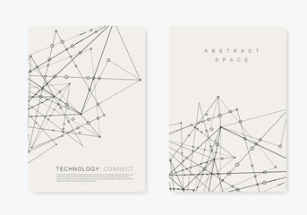 Modern vector templates for brochure cover in A4 size. Polygonal space background with connecting dots and lines. Abstract structure