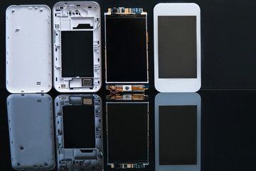 mending workshop smartphone black background. engineering craftsmanship. professional repairs of...