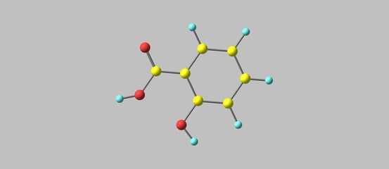 Salicylic acid molecular structure isolated on grey
