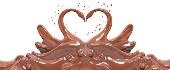 Splash chocolate swans isolated 3d rendering