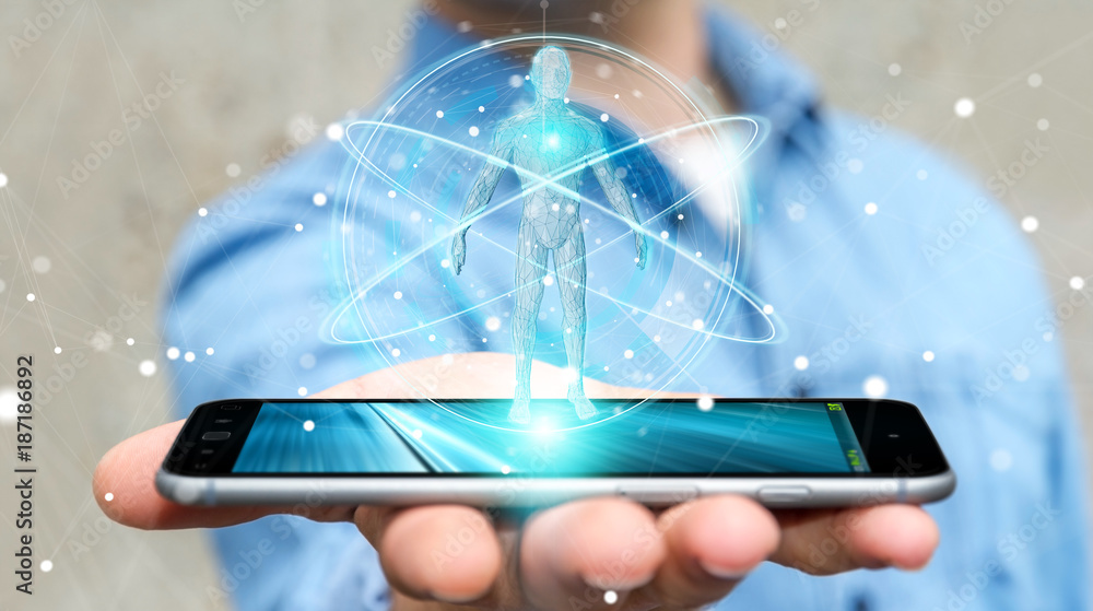 Fototapete businessman using digital x-ray human body scan interface 3d rendering