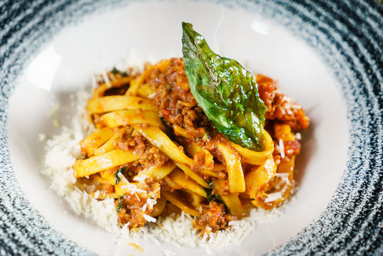 Pasta Fettuccine Bolognese with tomato sauce
