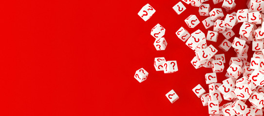 Many falling blocks with question marks. 3d illustration