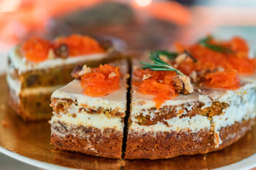 Freshly decorated organic carrot cake