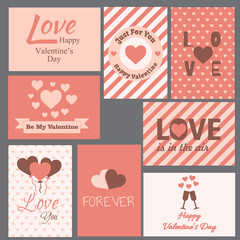 Collection of pink and white colored Valentine's day card, sale 

and other flyer templates. Typography poster, card, label, banner 

design set. Vector illustration EPS10