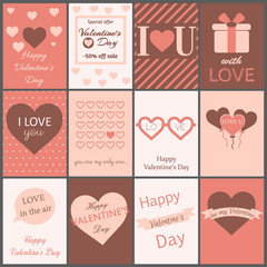 Collection of pink and white colored Valentine's day card, sale 

and other flyer templates. Typography poster, card, label, banner 

design set. Vector illustration EPS10