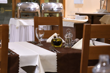 Christmas decoration on the table in the saloon