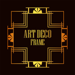 Vintage retro golden border and frame in Art Deco style. Template for design. Vector illustration
