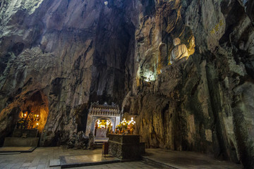 DA NANG, VIETNAM - JUL 17, 2017 - Inside Huyen Khong Cave, where on Thuy Son Mountain is the most important attraction in the Marble Mountains (Vietnamese called Ngu Hanh Son), Da Nang city, Vietnam