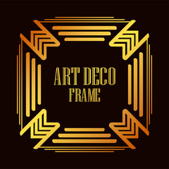 Vintage retro golden border and frame in Art Deco style. Template for design. Vector illustration