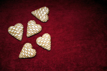Valentine`s day concept with heart shaped gingerbread on vintage background