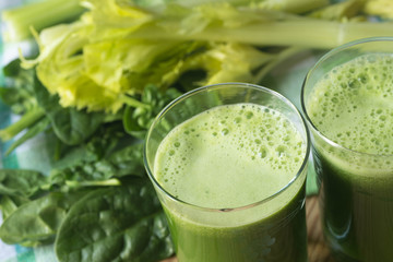 fresh green spinach leaves and  celery juice
