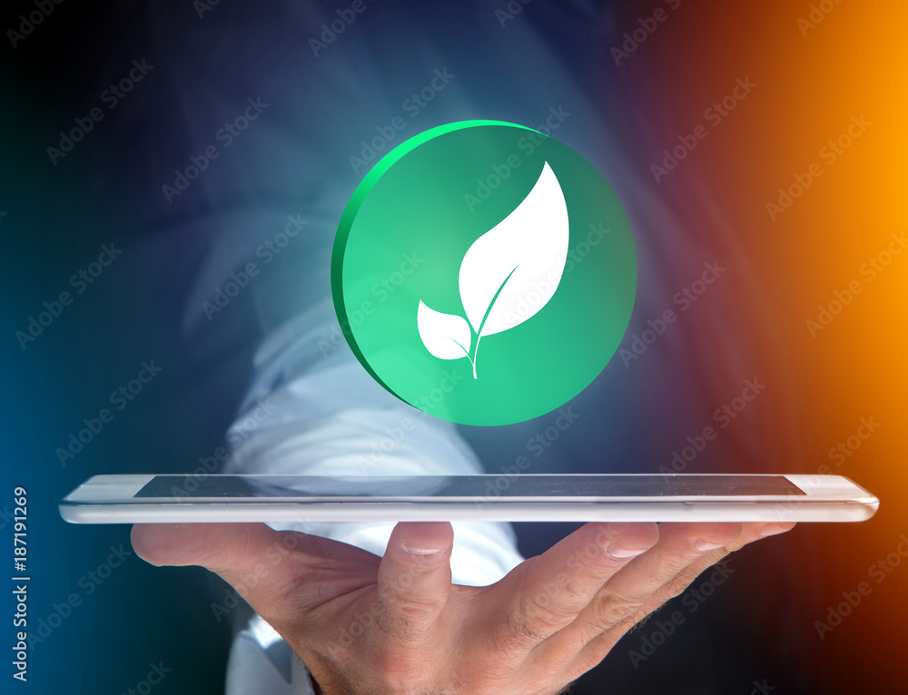 Poster view of a technology ecologic interface with icon displayed on a technology interface
