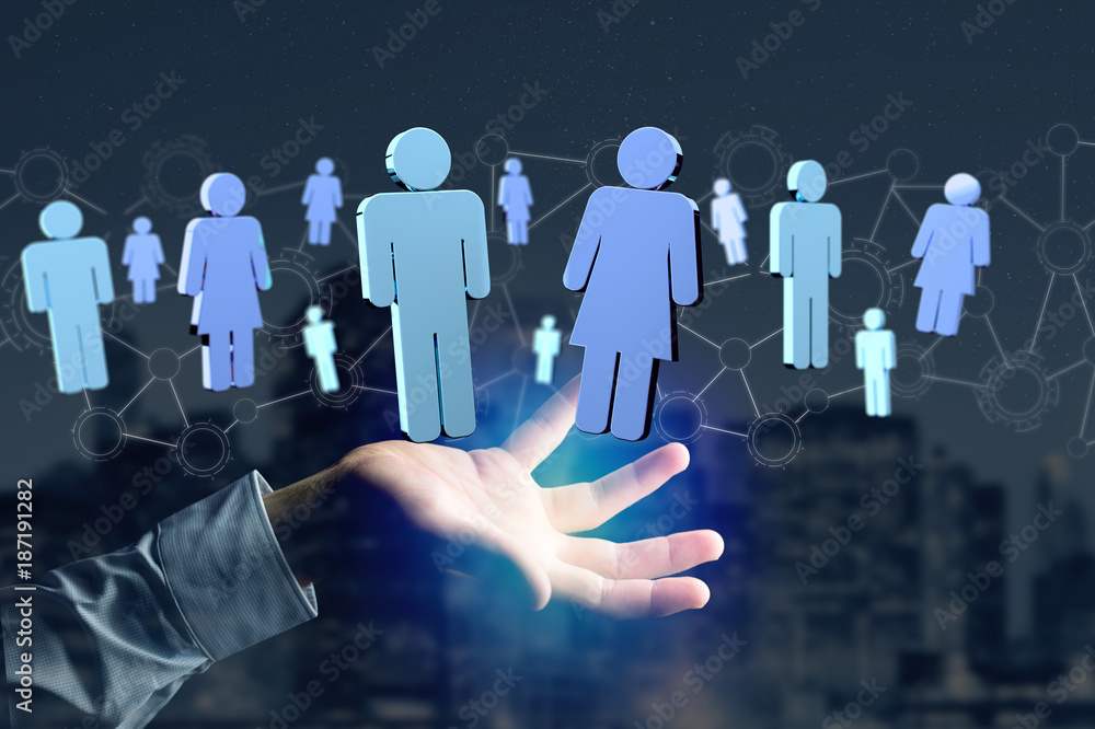 Aufkleber network connection with people linked each other - 3d rendering