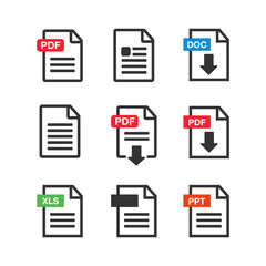 PDF file download icon. Document text, symbol web. Document icon set