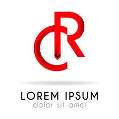 ribbon logo in dark red gradation with CR Letter